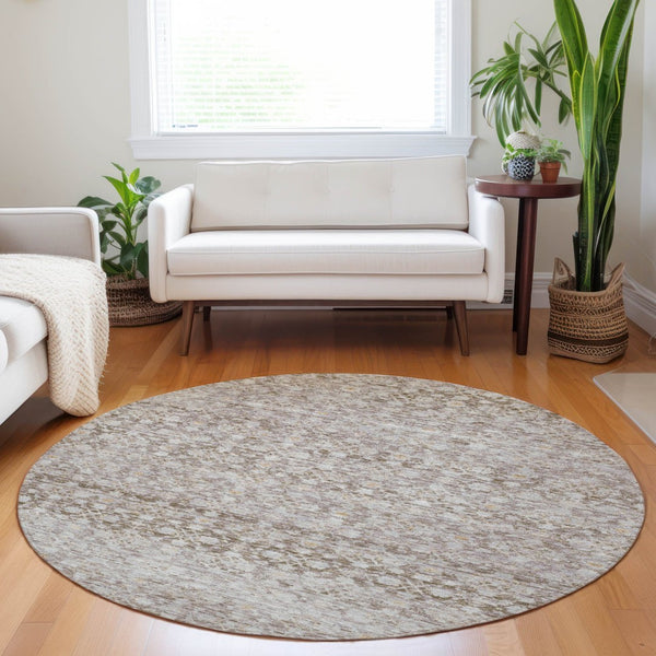 HomeRoots 8' Taupe and Beige Round Striped Area Rug – Stylish, Washable, Indoor/Outdoor, Durable & Versatile Design 619693