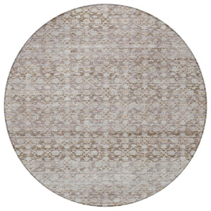 HomeRoots 8' Taupe and Beige Round Striped Area Rug – Stylish, Washable, Indoor/Outdoor, Durable & Versatile Design 619693