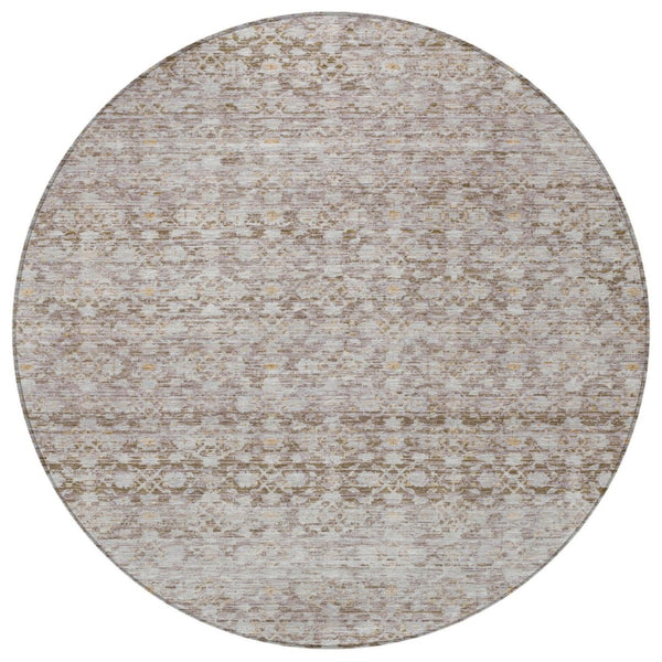 HomeRoots 8' Taupe and Beige Round Striped Area Rug – Stylish, Washable, Indoor/Outdoor, Durable & Versatile Design 619693