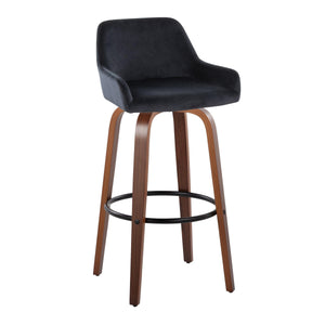 English Elm Daniella 30" Modern Barstool Set Of 2 With Swivel, Black Velvet, Walnut Wood & Metal Footrest B202S00560