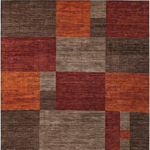 HomeRoots 5' Chocolate Taupe & Orange Geometric Washable Indoor/Outdoor Area Rug - Durable, Stylish & Versatile 619734