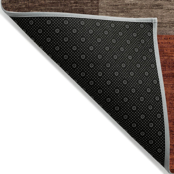 HomeRoots 5' Chocolate Taupe & Orange Geometric Washable Indoor/Outdoor Area Rug - Durable, Stylish & Versatile 619734