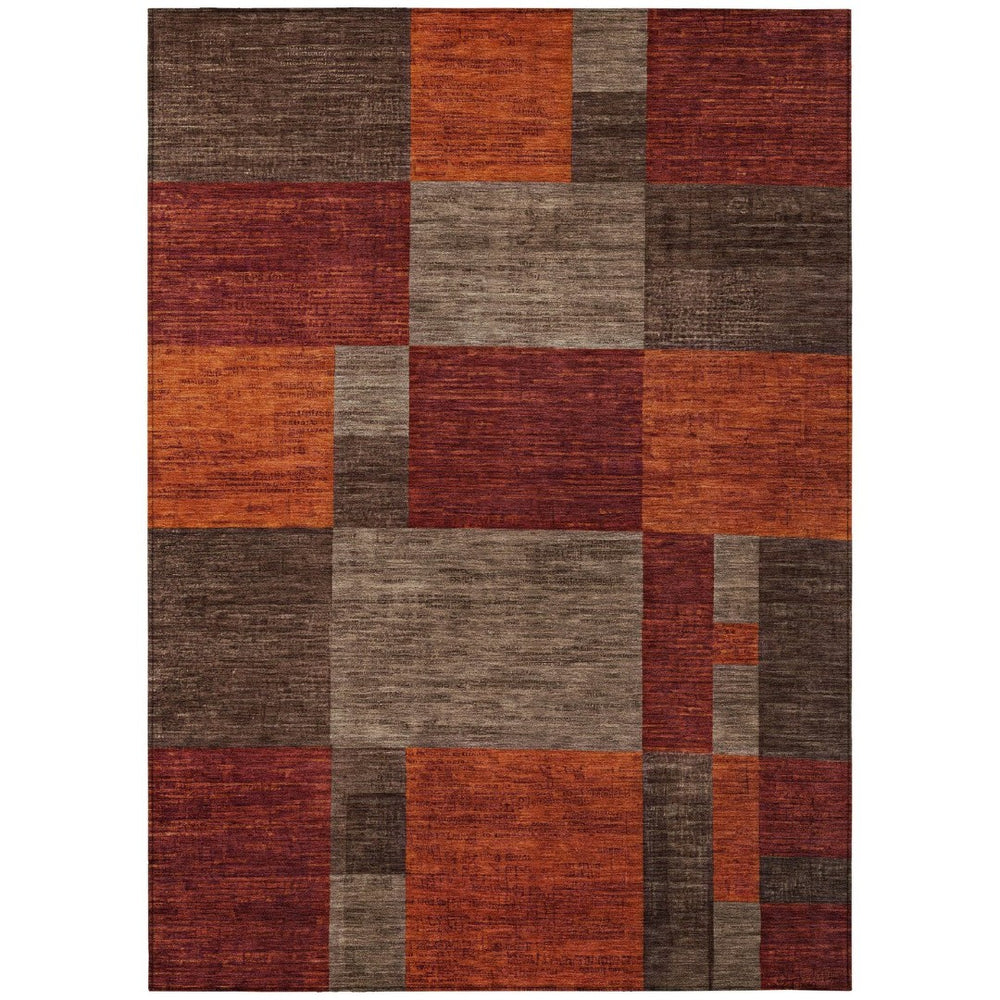 HomeRoots 8' Washable Chocolate Taupe & Orange Geometric Area Rug – Indoor/Outdoor Versatile Style & Comfort 619736