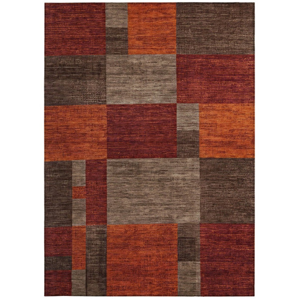 HomeRoots 9' X 12' Chocolate Taupe & Orange Geometric Washable Area Rug - Stylish, Durable for Indoor/Outdoor Use 619737