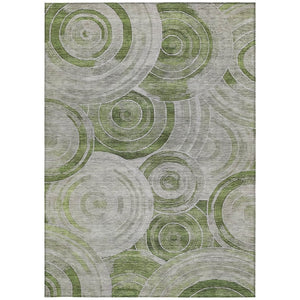 HomeRoots 5' X 8' Artichoke Green & Silver Geometric Area Rug - Washable, Durable, Indoor/Outdoor Style! 619746