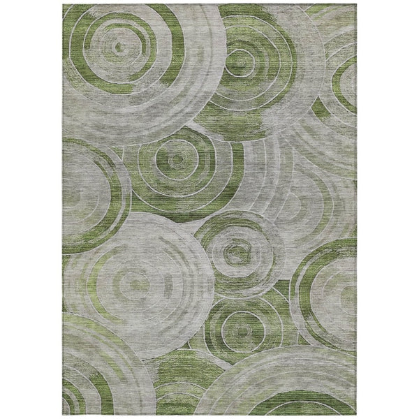 HomeRoots 5' X 8' Artichoke Green & Silver Geometric Area Rug - Washable, Durable, Indoor/Outdoor Style! 619746
