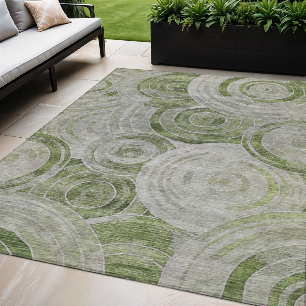 HomeRoots 5' X 8' Artichoke Green & Silver Geometric Area Rug - Washable, Durable, Indoor/Outdoor Style! 619746