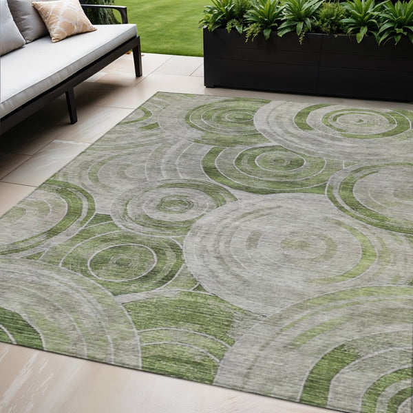 HomeRoots 5' X 8' Artichoke Green & Silver Geometric Area Rug - Washable, Durable, Indoor/Outdoor Style! 619746