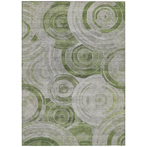 HomeRoots 5' X 8' Artichoke Green & Silver Geometric Area Rug - Washable, Durable, Indoor/Outdoor Style! 619746