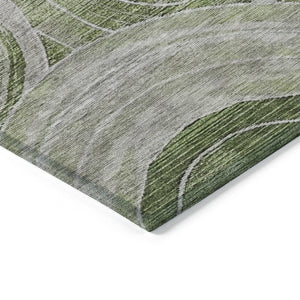 HomeRoots 5' X 8' Artichoke Green & Silver Geometric Area Rug - Washable, Durable, Indoor/Outdoor Style! 619746