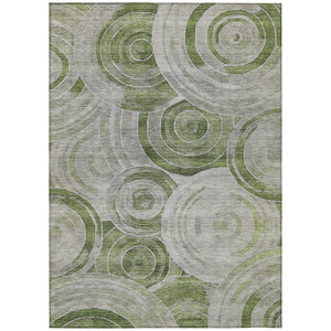 HomeRoots 5' X 8' Artichoke Green & Silver Geometric Area Rug - Washable, Durable, Indoor/Outdoor Style! 619746