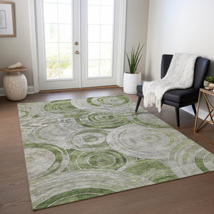 HomeRoots 5' X 8' Artichoke Green & Silver Geometric Area Rug - Washable, Durable, Indoor/Outdoor Style! 619746