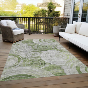 HomeRoots 5' X 8' Artichoke Green & Silver Geometric Area Rug - Washable, Durable, Indoor/Outdoor Style! 619746