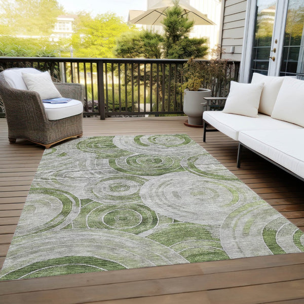 HomeRoots 5' X 8' Artichoke Green & Silver Geometric Area Rug - Washable, Durable, Indoor/Outdoor Style! 619746
