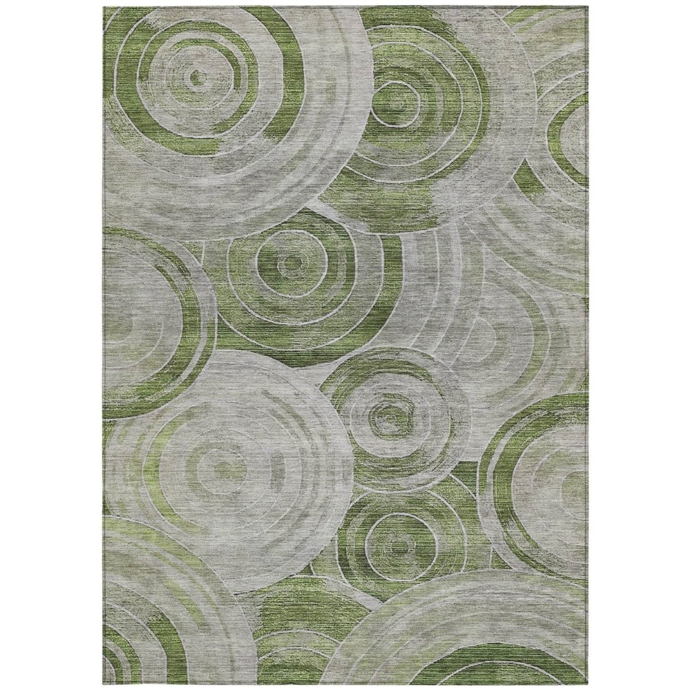 HomeRoots 8' X 10' Artichoke Green & Silver Geometric Area Rug – Washable, Stylish for Indoor & Outdoor Use! 619748