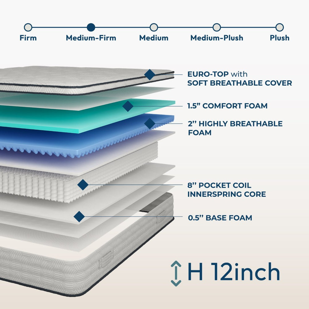 English Elm 12'' Queen Hybrid Mattress Pocket Coils Euro Top Cooling Foam Orthopedic Support B366P392889