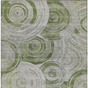 HomeRoots 10' Stylish Artichoke Green & Silver Geometric Washable Area Rug for Indoor & Outdoor Spaces 619750