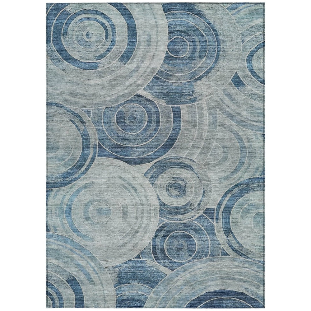 HomeRoots 5' Blue and Silver Geometric Washable Area Rug for Indoor/Outdoor Use - Durable, Stylish, Easy Care! 619758