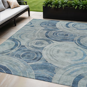 HomeRoots 5' Blue and Silver Geometric Washable Area Rug for Indoor/Outdoor Use - Durable, Stylish, Easy Care! 619758