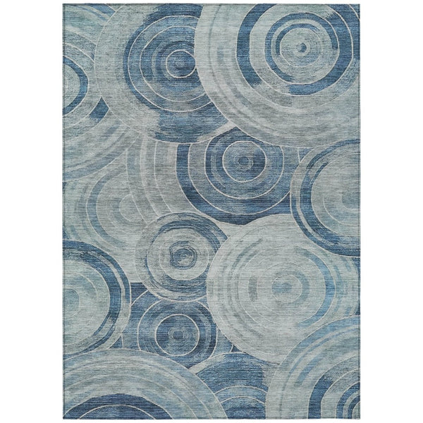 HomeRoots 5' Blue and Silver Geometric Washable Area Rug for Indoor/Outdoor Use - Durable, Stylish, Easy Care! 619758