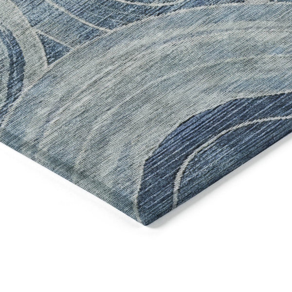 HomeRoots 5' Blue and Silver Geometric Washable Area Rug for Indoor/Outdoor Use - Durable, Stylish, Easy Care! 619758