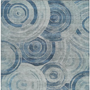 HomeRoots 5' Blue and Silver Geometric Washable Area Rug for Indoor/Outdoor Use - Durable, Stylish, Easy Care! 619758