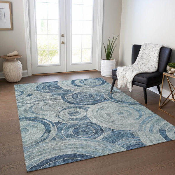 HomeRoots 5' Blue and Silver Geometric Washable Area Rug for Indoor/Outdoor Use - Durable, Stylish, Easy Care! 619758