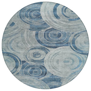 HomeRoots 8' Blue and Silver Round Geometric Area Rug – Durable, Washable for Indoor & Outdoor Use, Modern Style 619759