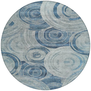 HomeRoots 8' Blue and Silver Round Geometric Area Rug – Durable, Washable for Indoor & Outdoor Use, Modern Style 619759