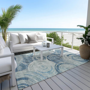 HomeRoots 10' Blue & Silver Geometric Washable Area Rug – Stylish Indoor/Outdoor Solution for Modern Spaces 619762