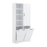 English Elm Bathroom Storage Cabinet With Doors and Drawers, Tilt-Out Laundry Hamper, Multiple Storage Space, Freestanding Style, Open Shelve, Adjustable Shelf, White (Old Sku:Wf530560Aak)