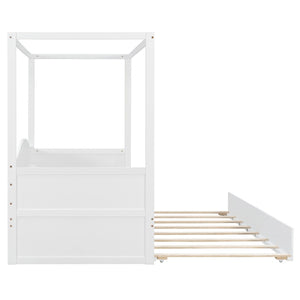 English Elm Twin Canopy Daybed with Pull Out Trundle Pinewood Frame for Kids or Guest Rooms N708P373423K