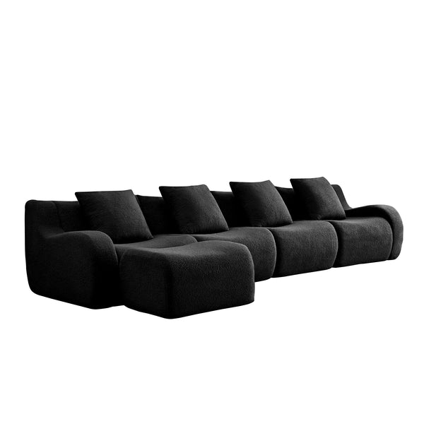English Elm L-Shaped 4-Seat Modular Sofa In Plush Teddy Fabric - No Assembly, Ergonomic Design For Ultimate Comfort W714S01463