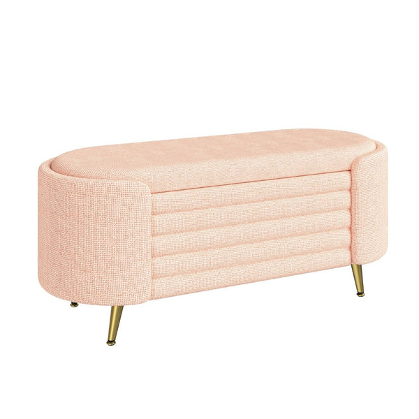English Elm Modern Boucle Tufted Storage Ottoman Bench with Gold Legs for Bedroom or Entryway Pink N719P305628P