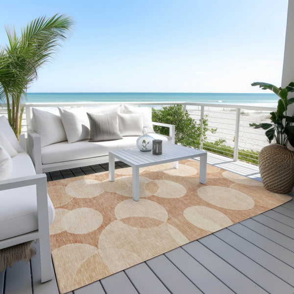 HomeRoots 5' Coral and Peach Geometric Washable Area Rug - Stylish Indoor/Outdoor Design for High Traffic Areas 619806