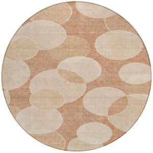 HomeRoots 8' Vibrant Coral and Peach Round Geometric Rug - Washable, Durable for Indoor and Outdoor Use 619807