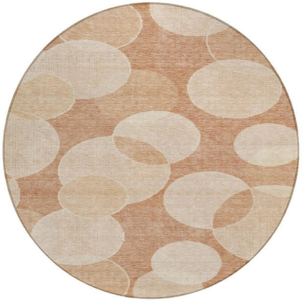 HomeRoots 8' Vibrant Coral and Peach Round Geometric Rug - Washable, Durable for Indoor and Outdoor Use 619807