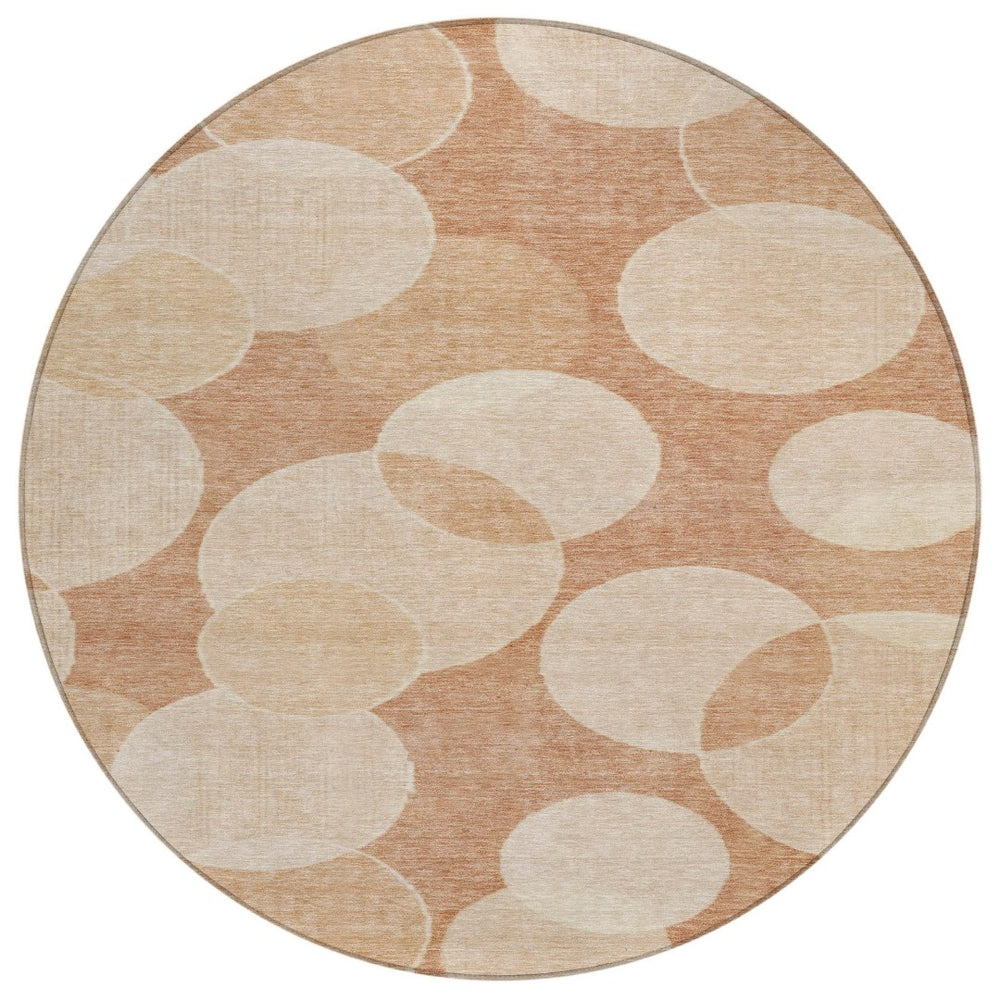 HomeRoots 8' Vibrant Coral and Peach Round Geometric Rug - Washable, Durable for Indoor and Outdoor Use 619807