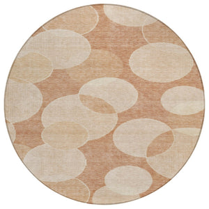 HomeRoots 8' Vibrant Coral and Peach Round Geometric Rug - Washable, Durable for Indoor and Outdoor Use 619807