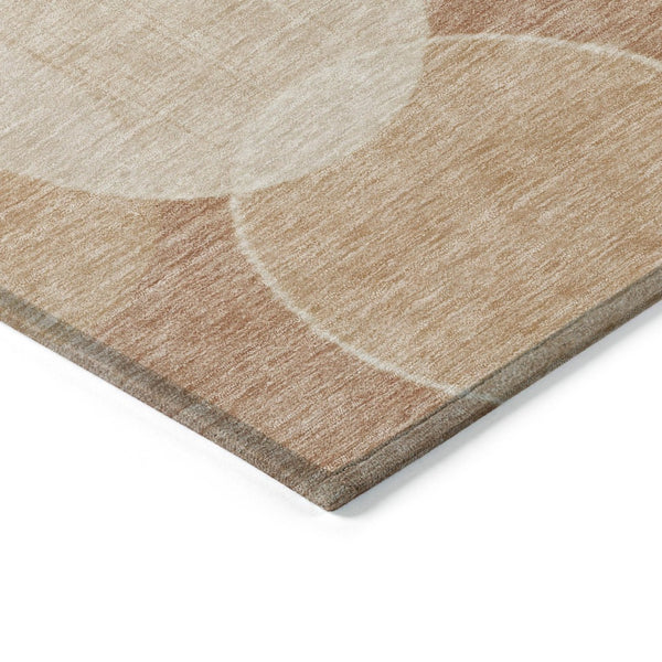 HomeRoots 8' Vibrant Coral and Peach Round Geometric Rug - Washable, Durable for Indoor and Outdoor Use 619807