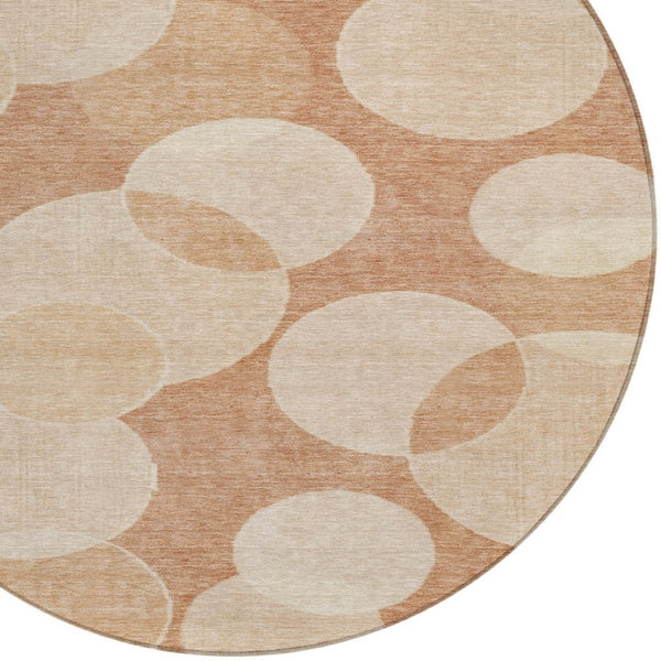 HomeRoots 8' Vibrant Coral and Peach Round Geometric Rug - Washable, Durable for Indoor and Outdoor Use 619807