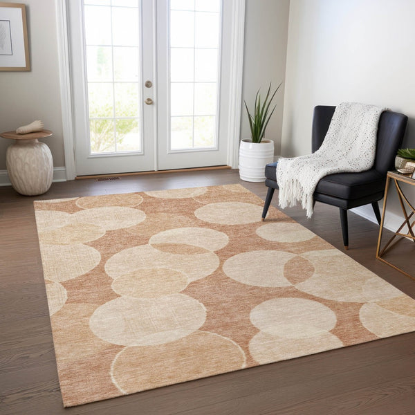 HomeRoots 8' X 10' Coral and Peach Geometric Washable Area Rug - Durable, Stylish for Indoor & Outdoor Use! 619808