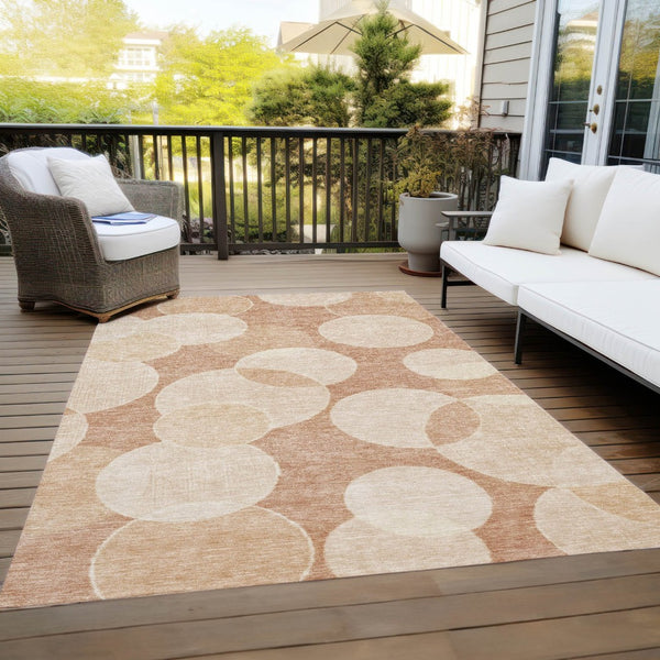 HomeRoots 8' X 10' Coral and Peach Geometric Washable Area Rug - Durable, Stylish for Indoor & Outdoor Use! 619808