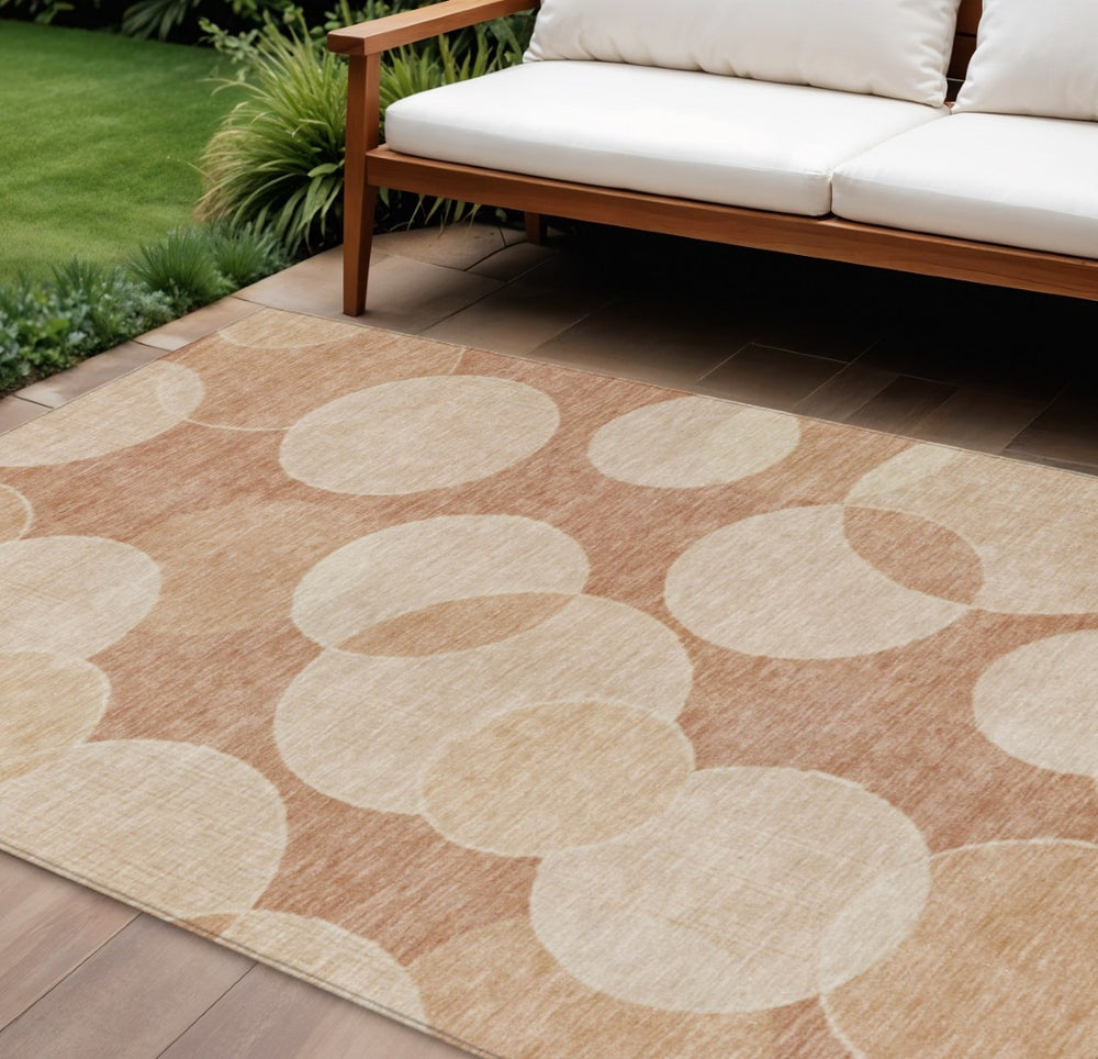 HomeRoots 9' Coral and Peach Geometric Washable Area Rug - Stylish, Durable for Indoor/Outdoor Spaces! 619809