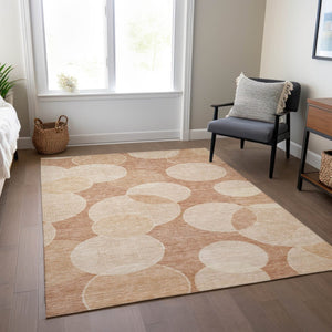 HomeRoots 9' Coral and Peach Geometric Washable Area Rug - Stylish, Durable for Indoor/Outdoor Spaces! 619809