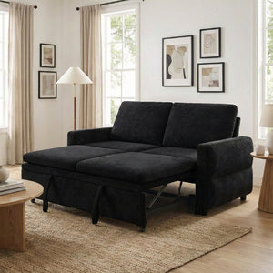 English Elm Convertible Chenille Sleeper Loveseat with Usb Ports and Reclining Backrest for Small Spaces Black N719P390439B