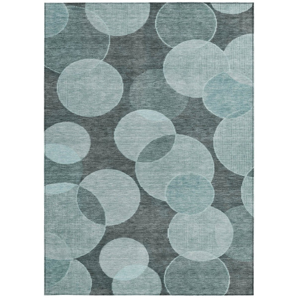 HomeRoots 5' X 8' Teal Blue Geometric Area Rug - Washable, Durable, Stylish for Indoor & Outdoor Spaces! 619824