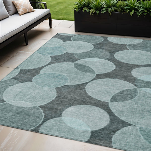 HomeRoots 5' X 8' Teal Blue Geometric Area Rug - Washable, Durable, Stylish for Indoor & Outdoor Spaces! 619824