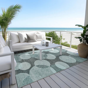 HomeRoots 5' X 8' Teal Blue Geometric Area Rug - Washable, Durable, Stylish for Indoor & Outdoor Spaces! 619824