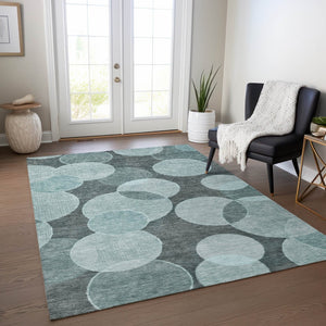 HomeRoots 5' X 8' Teal Blue Geometric Area Rug - Washable, Durable, Stylish for Indoor & Outdoor Spaces! 619824